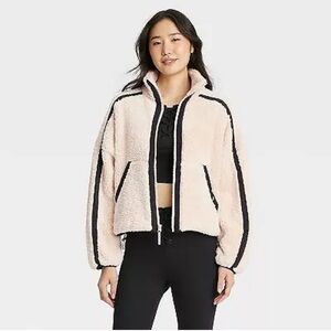 Women's Piped High Pile Fleece Jacket - JoyLab Cream Large & XLarge NWT